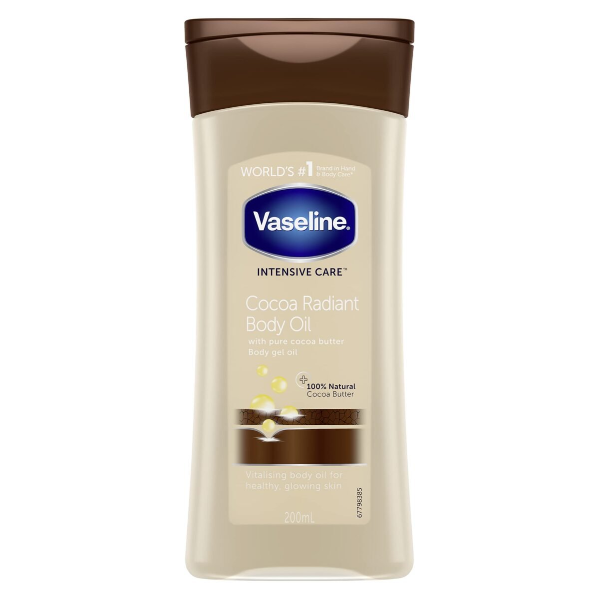 Vaseline Intensive Care Cocoa Radiant Body Oil 100% natural cocoa butter | vitalizing oil for healthy glowing skin 200 ml (UK version) - Image 1