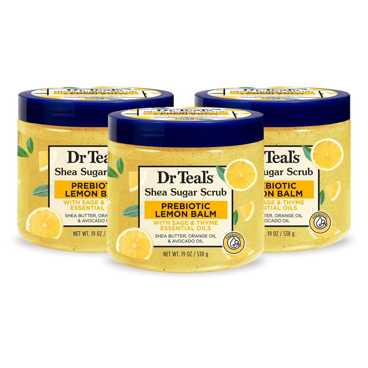 Dr Teals Shea Sugar Body Scrub with Prebiotic Lemon Balm and Essential Oils - Image 1