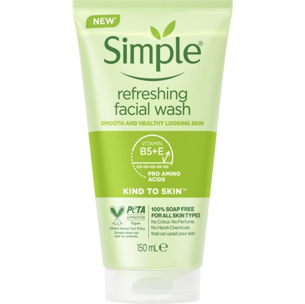 SIMPLE Kind To Skin Refreshing Facial Wash Gel with Vitamin B5 & E for All Skin Types 150ml - Image 1