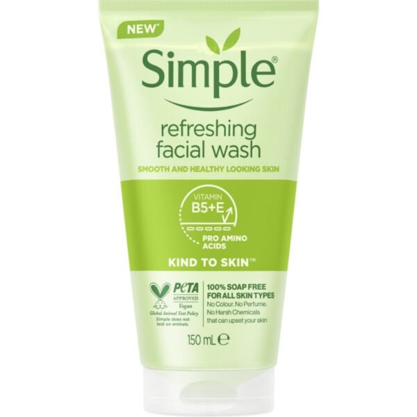 SIMPLE Kind To Skin Refreshing Facial Wash Gel with Vitamin B5 & E for All Skin Types 150ml