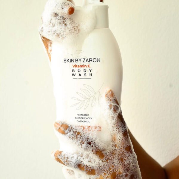 Skin by Zaron vitamin c body wash | glycolic acid | castor oil | brightening | exfoliating | anti ageing | hydrating | anti oxidant