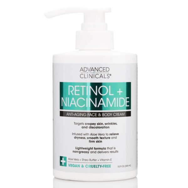 New Advanced Clinicals Retinol + Niacinamide Anti Aging Face & Body Cream, 15 oz