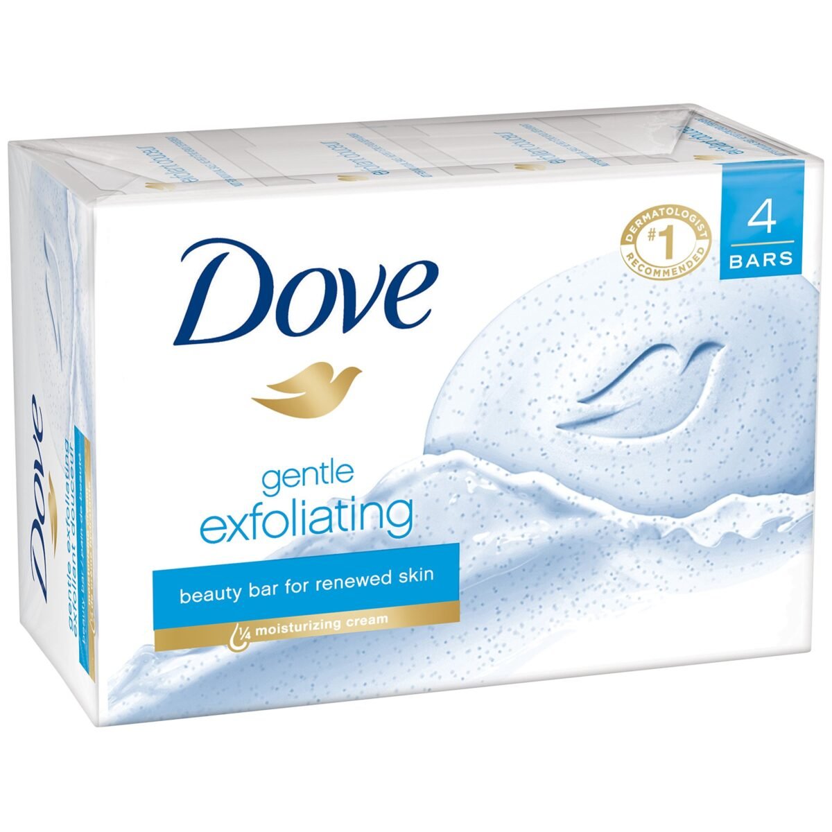 Dove beauty bar gentle exfoliating bar soap for renewed skin pack of 4 - Image 1