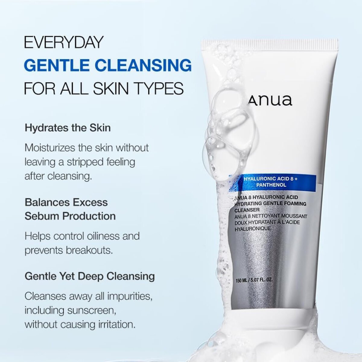 Anua 8 Hyaluronic Acid Hydrating Gentle Foaming Cleanser - Image 2