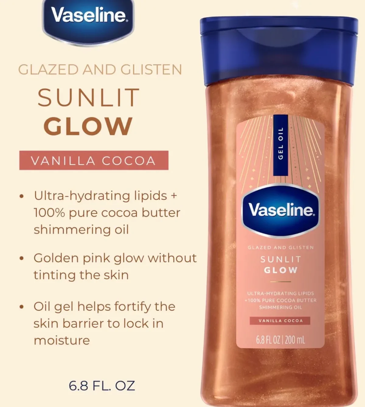 Vaseline glazed and glisten SUNLIT glow body gel oil - Image 1