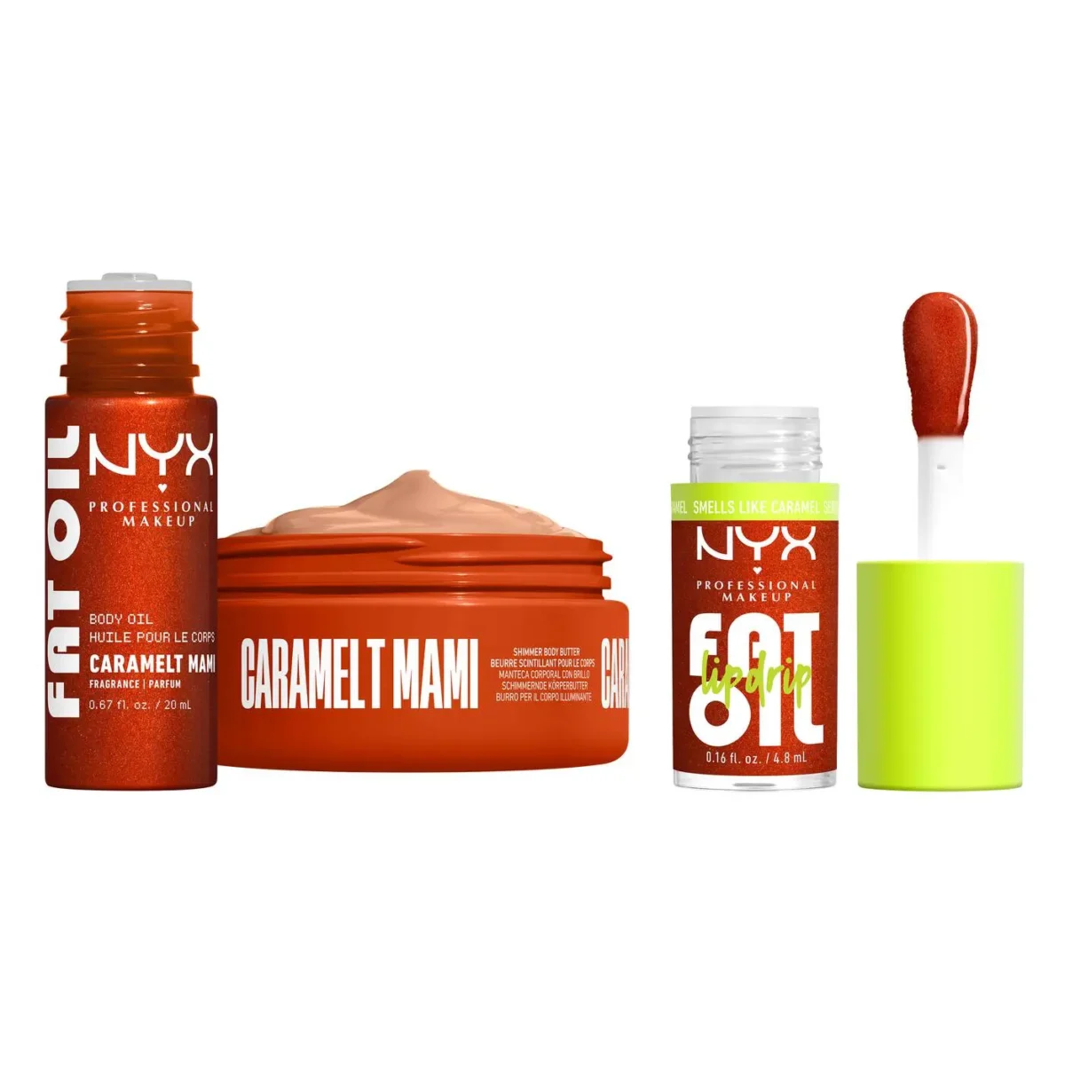 NYX FAT OIL LIP & BODY KIT CARAMELT MAMI 3-piece caramel body care set for baddies on the go - Image 2