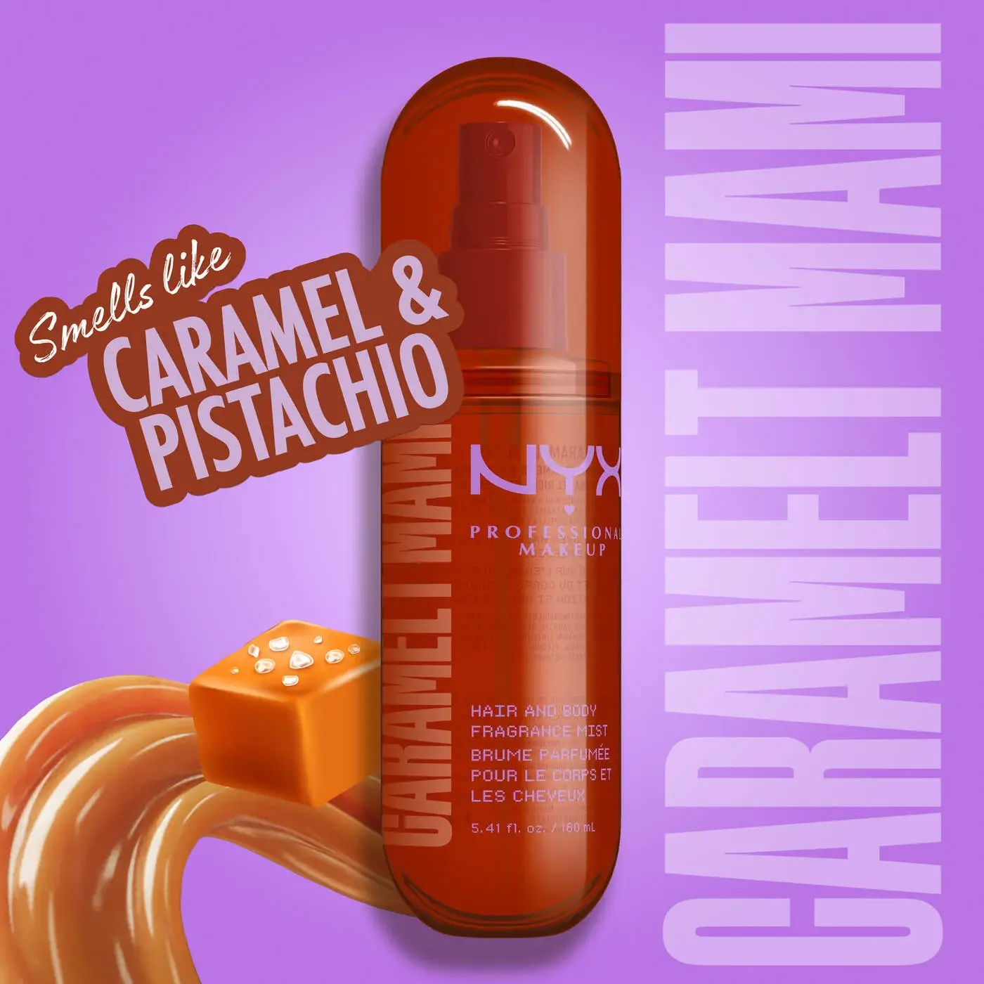 IMG_0958 NYX CARAMELT MAMI HAIR & BODY FRAGRANCE MIST Caramel and Pistachio cream fragrance mist for a rich, seductive drip. - Image 1