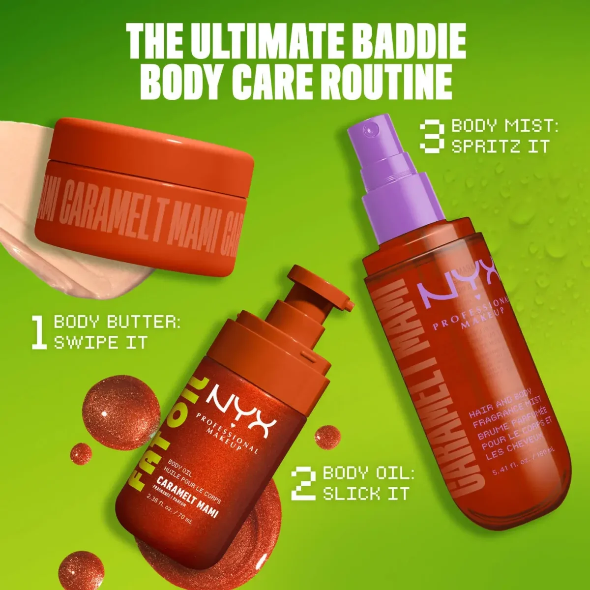 NYX CARAMELT MAMI HAIR & BODY FRAGRANCE MIST Caramel and Pistachio cream fragrance mist for a rich, seductive drip. - Image 2
