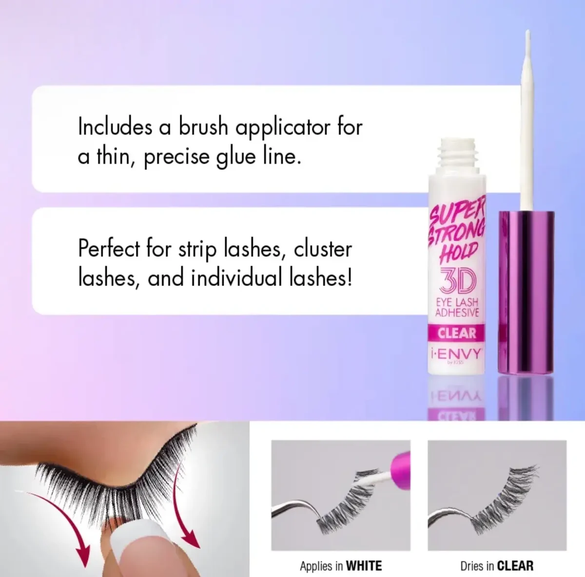 iEnvy Super Strong Hold 3D Strip Lash Glue Brush-On Clear Waterproof - Image 3